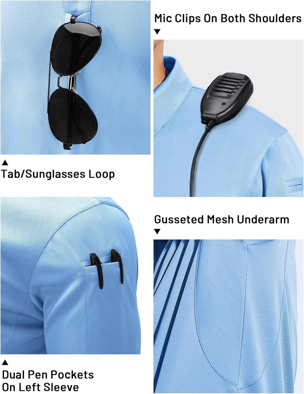 image:imageMIER Mens Outdoor Performance Tactical Polo Shirts Short and Long Sleeve MoistureWickingLight Blue02 Long Sleeve
