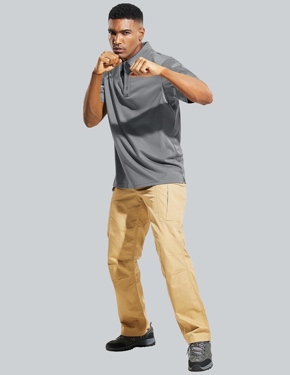 image:imageMIER Mens Outdoor Performance Tactical Polo Shirts Short and Long Sleeve MoistureWickingLight Grey01 Short Sleeve