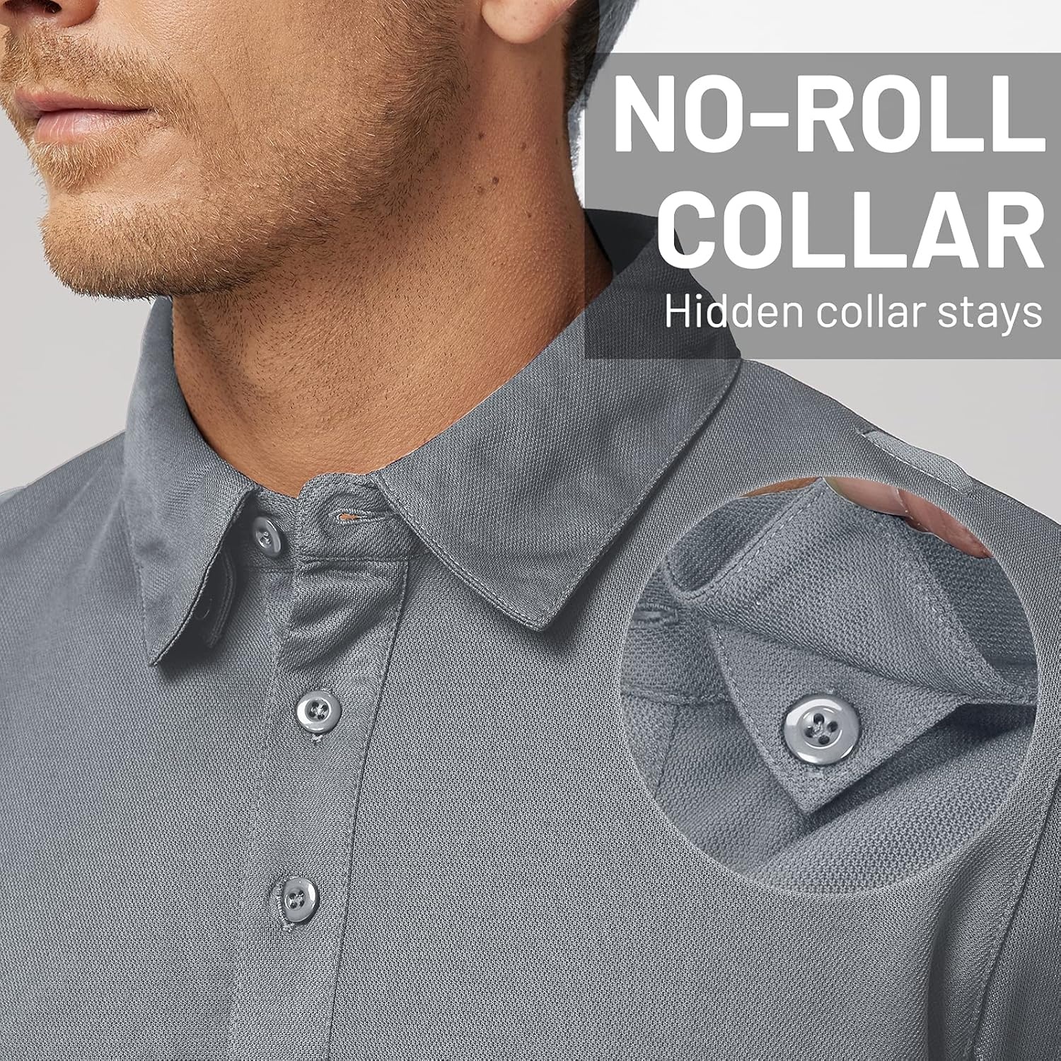 image:imageMIER Mens Outdoor Performance Tactical Polo Shirts Short and Long Sleeve MoistureWickingLight Grey01 Short Sleeve
