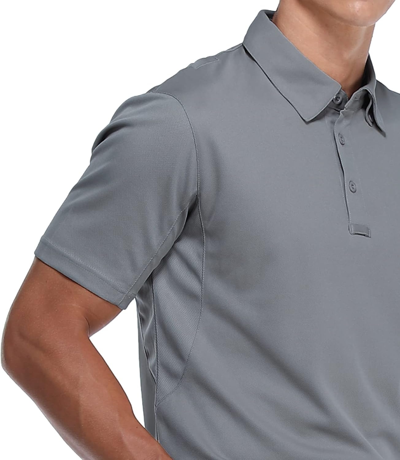 image:imageMIER Mens Outdoor Performance Tactical Polo Shirts Short and Long Sleeve MoistureWickingLight Grey01 Short Sleeve
