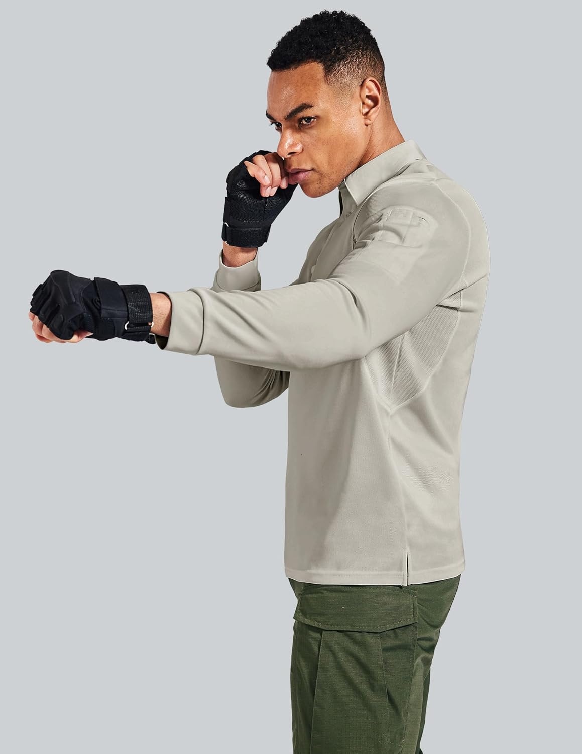 image:imageMIER Mens Outdoor Performance Tactical Polo Shirts Short and Long Sleeve MoistureWickingLight Khaki02 Long Sleeve