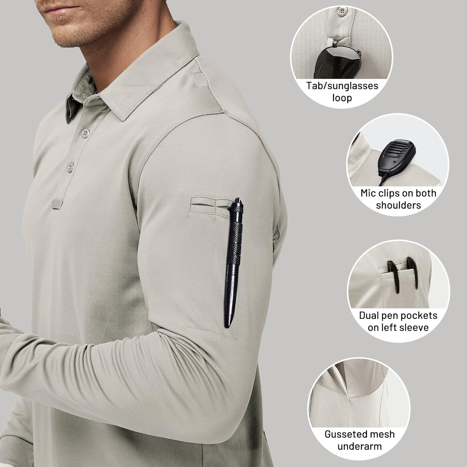 image:imageMIER Mens Outdoor Performance Tactical Polo Shirts Short and Long Sleeve MoistureWickingLight Khaki02 Long Sleeve