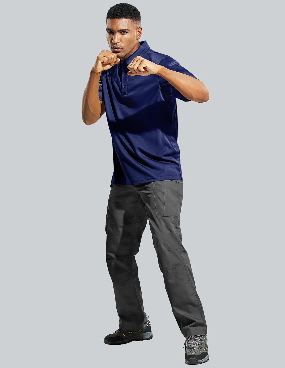 image:imageMIER Mens Outdoor Performance Tactical Polo Shirts Short and Long Sleeve MoistureWickingNavy01 Short Sleeve