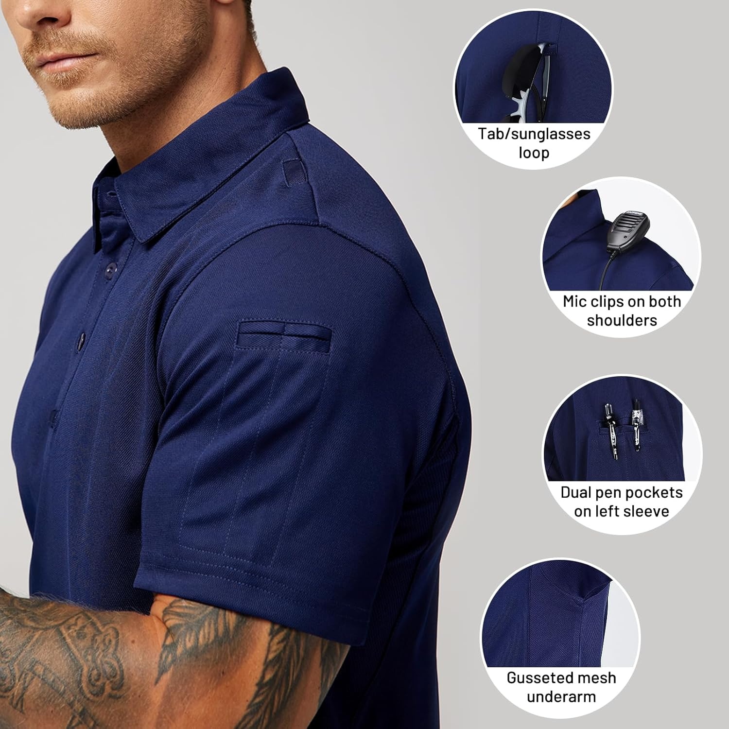 image:imageMIER Mens Outdoor Performance Tactical Polo Shirts Short and Long Sleeve MoistureWickingNavy01 Short Sleeve