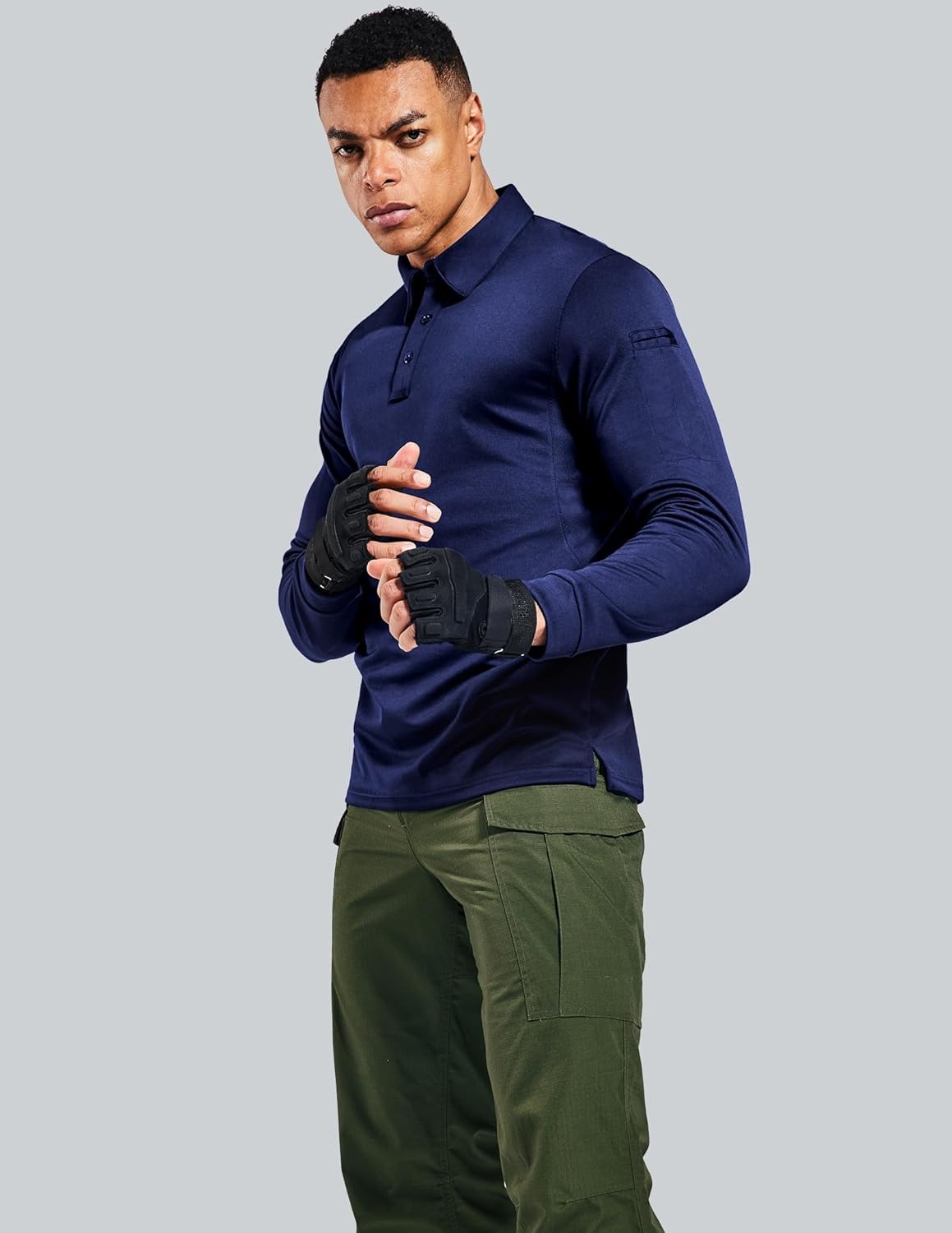 image:imageMIER Mens Outdoor Performance Tactical Polo Shirts Short and Long Sleeve MoistureWickingNavy02 Long Sleeve