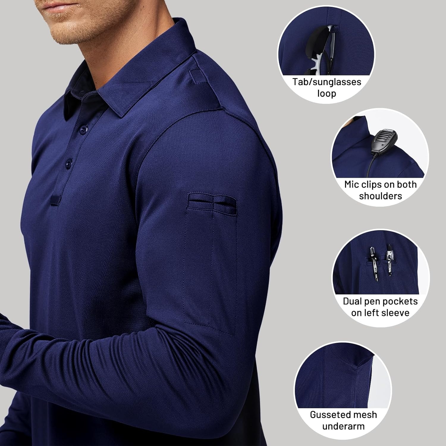 image:imageMIER Mens Outdoor Performance Tactical Polo Shirts Short and Long Sleeve MoistureWickingNavy02 Long Sleeve