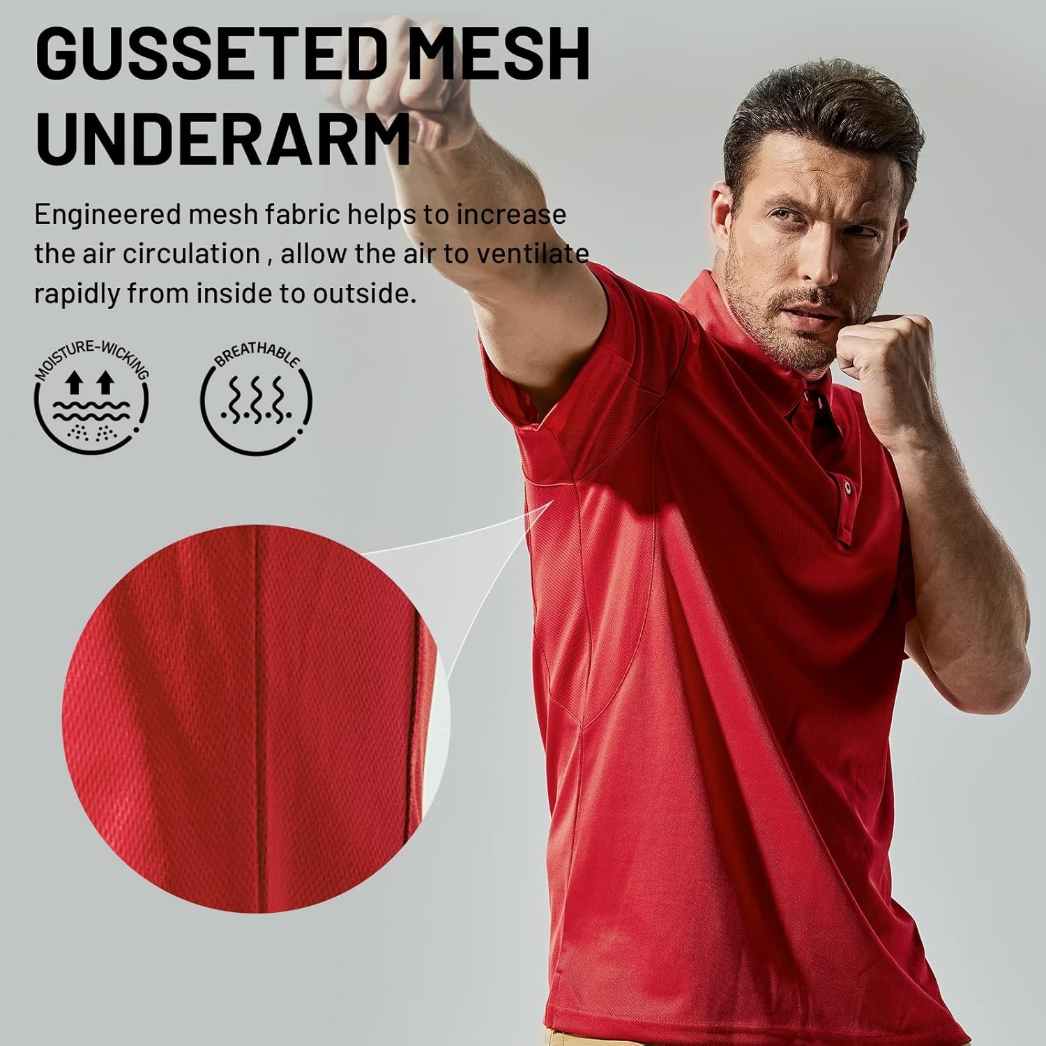 image:imageMIER Mens Outdoor Performance Tactical Polo Shirts Short and Long Sleeve MoistureWickingRed01 Short Sleeve