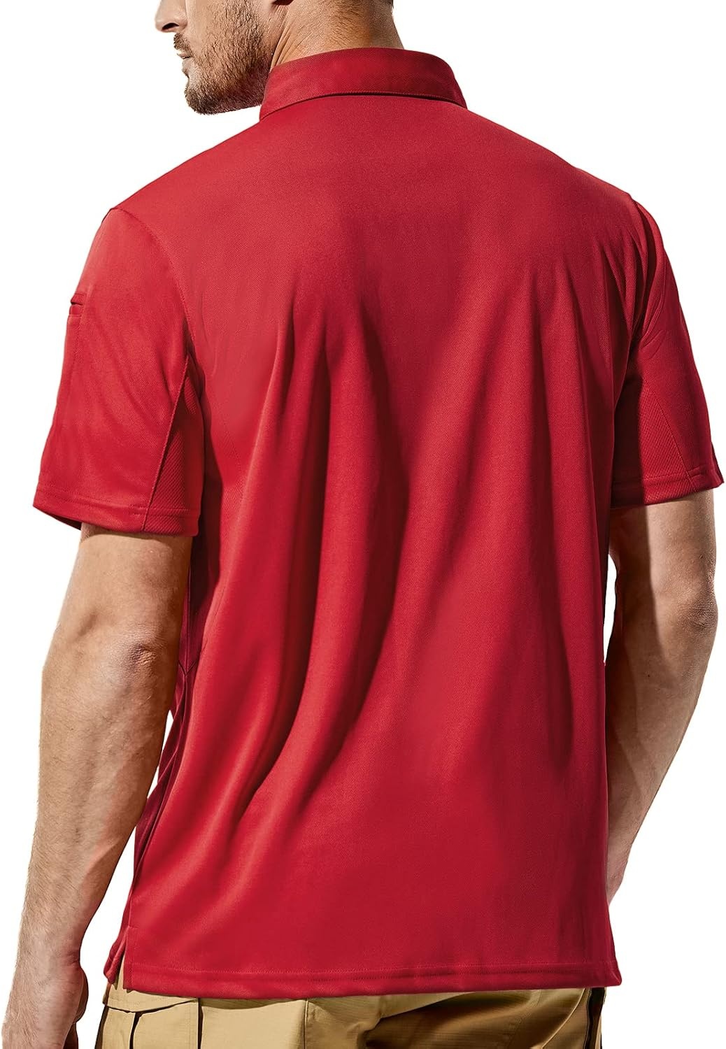 image:imageMIER Mens Outdoor Performance Tactical Polo Shirts Short and Long Sleeve MoistureWickingRed01 Short Sleeve