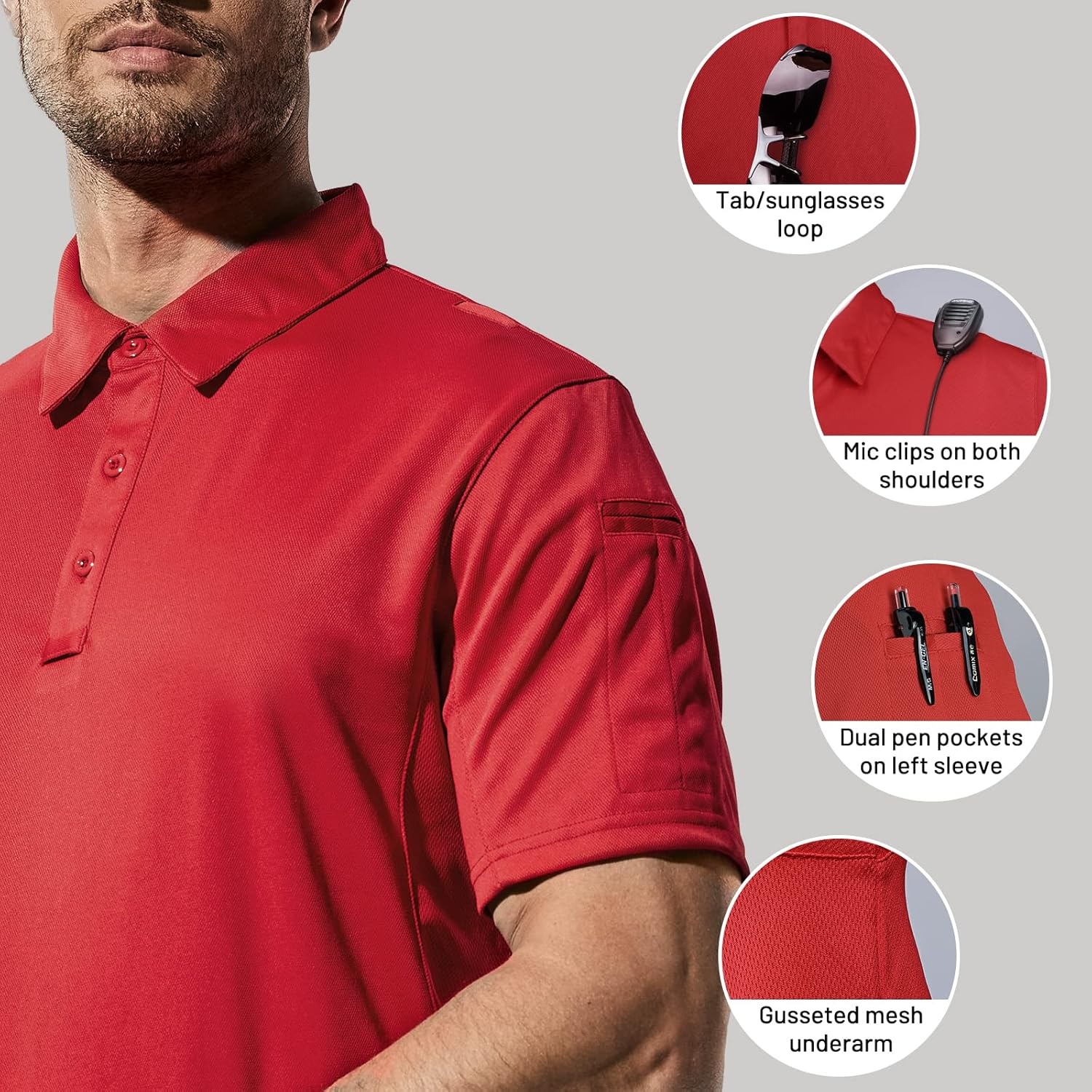 image:imageMIER Mens Outdoor Performance Tactical Polo Shirts Short and Long Sleeve MoistureWickingRed01 Short Sleeve