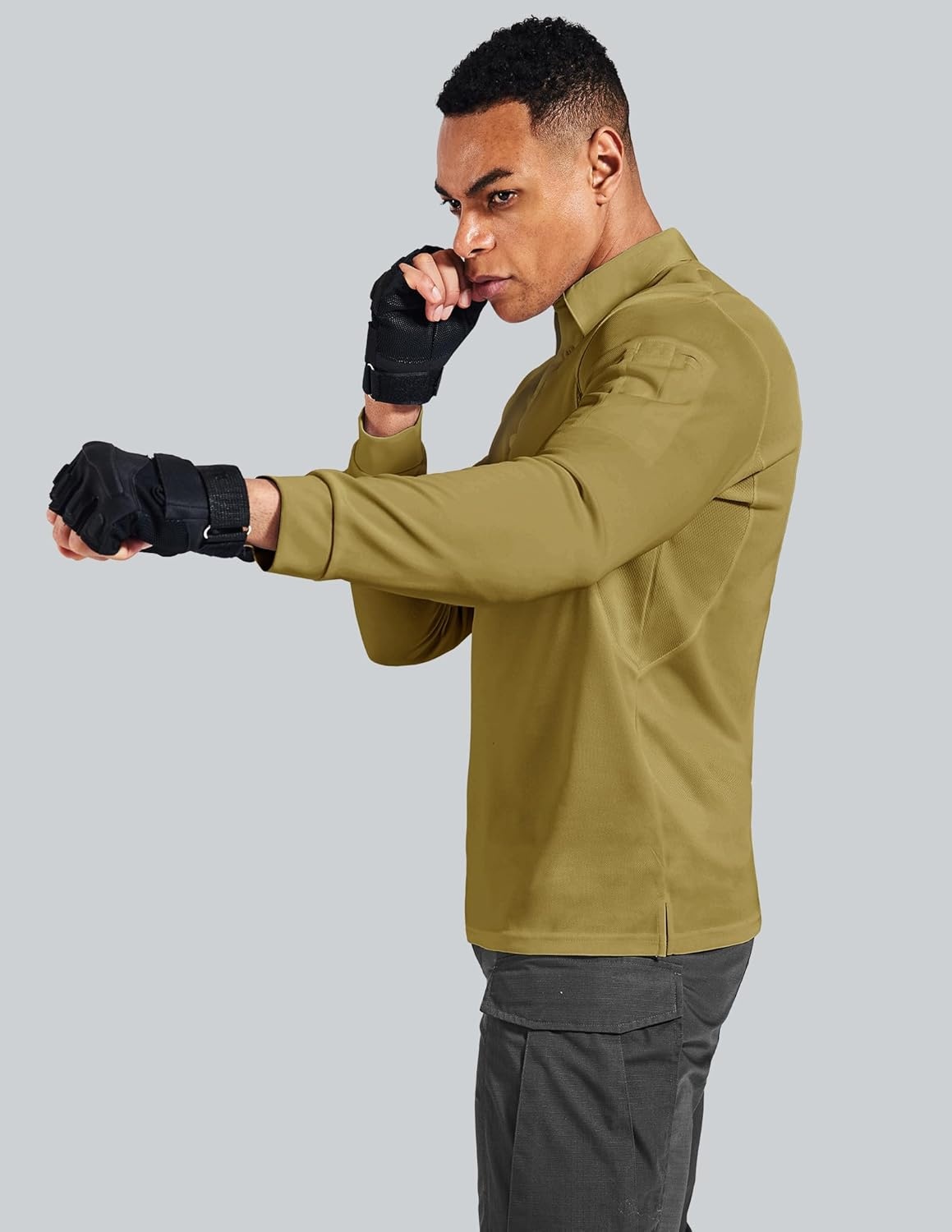 image:imageMIER Mens Outdoor Performance Tactical Polo Shirts Short and Long Sleeve MoistureWickingSan Brown02 Long Sleeve
