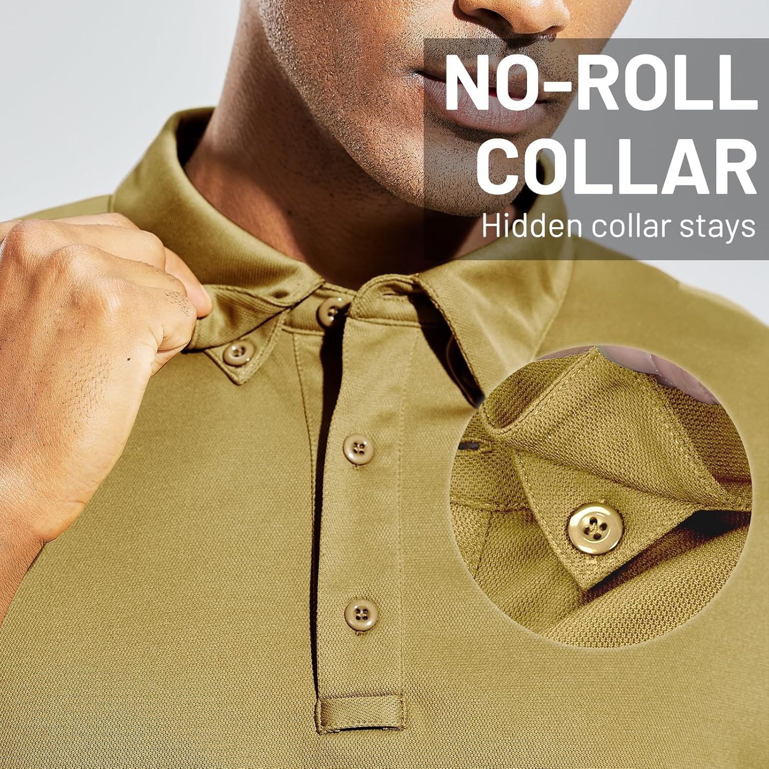 image:imageMIER Mens Outdoor Performance Tactical Polo Shirts Short and Long Sleeve MoistureWickingSan Brown02 Long Sleeve