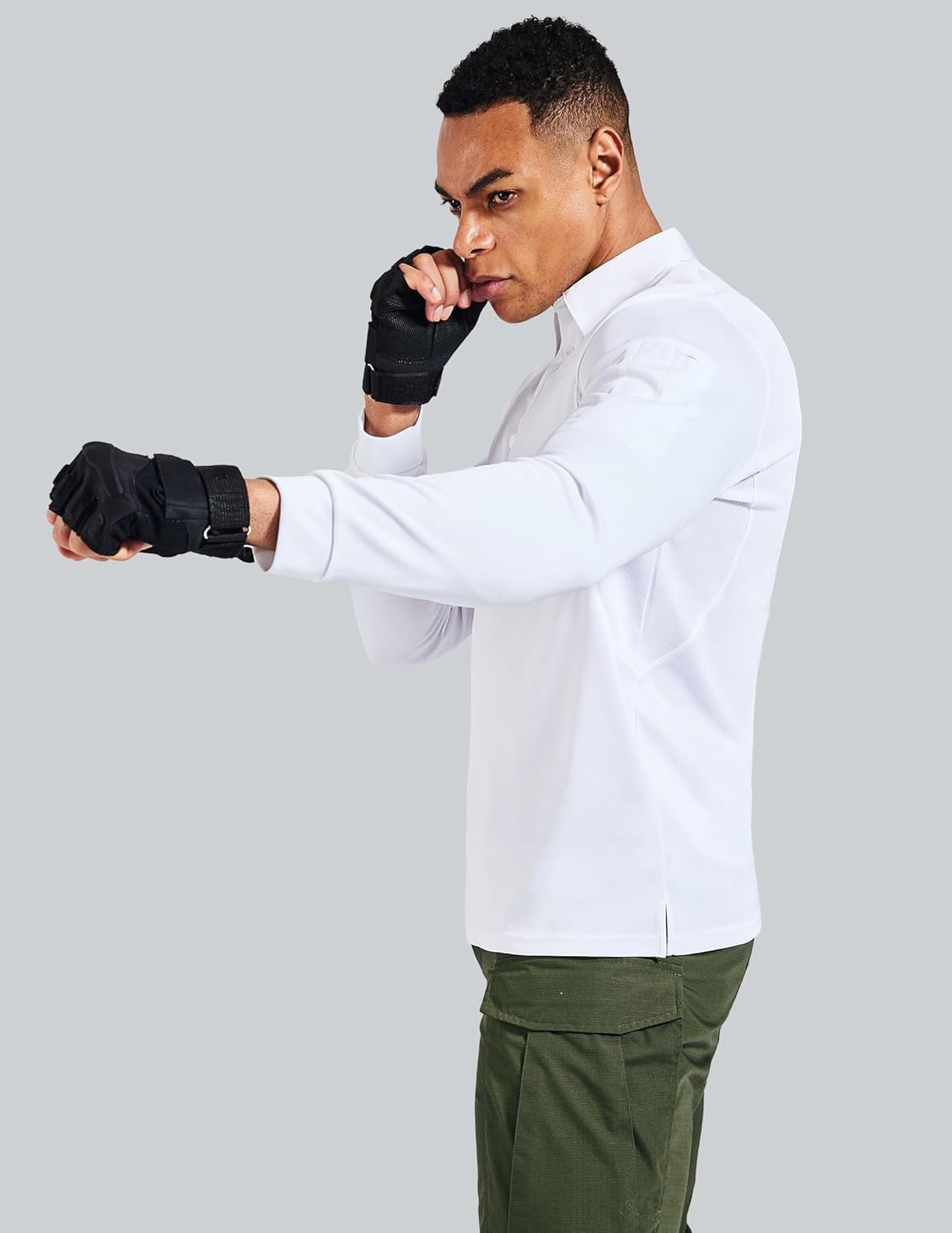 image:imageMIER Mens Outdoor Performance Tactical Polo Shirts Short and Long Sleeve MoistureWickingWhite02 Long Sleeve