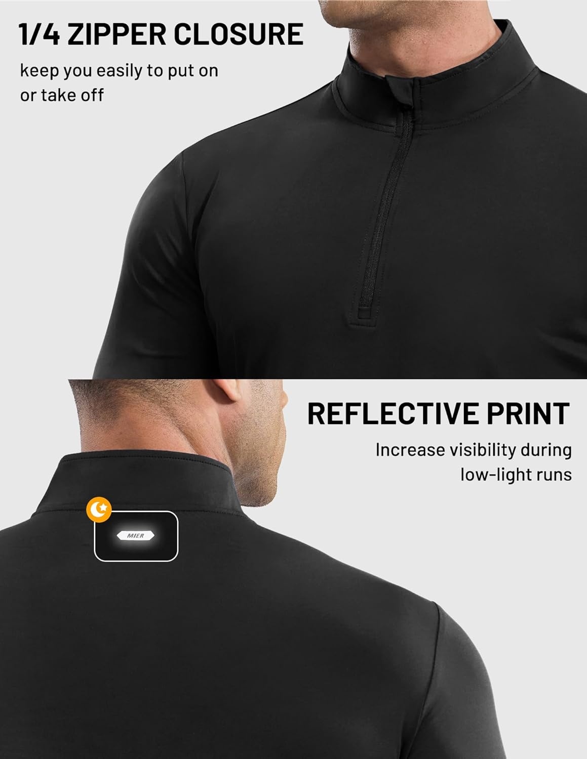 image:imageMIER Mens Quarter Zip Pullover Dry Fit Lightweight 14 Zip Long Sleeve Shirts for Athletic Running Golf Hiking UPF 50Black