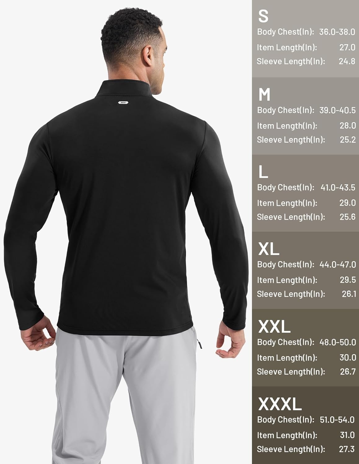 image:imageMIER Mens Quarter Zip Pullover Dry Fit Lightweight 14 Zip Long Sleeve Shirts for Athletic Running Golf Hiking UPF 50Black