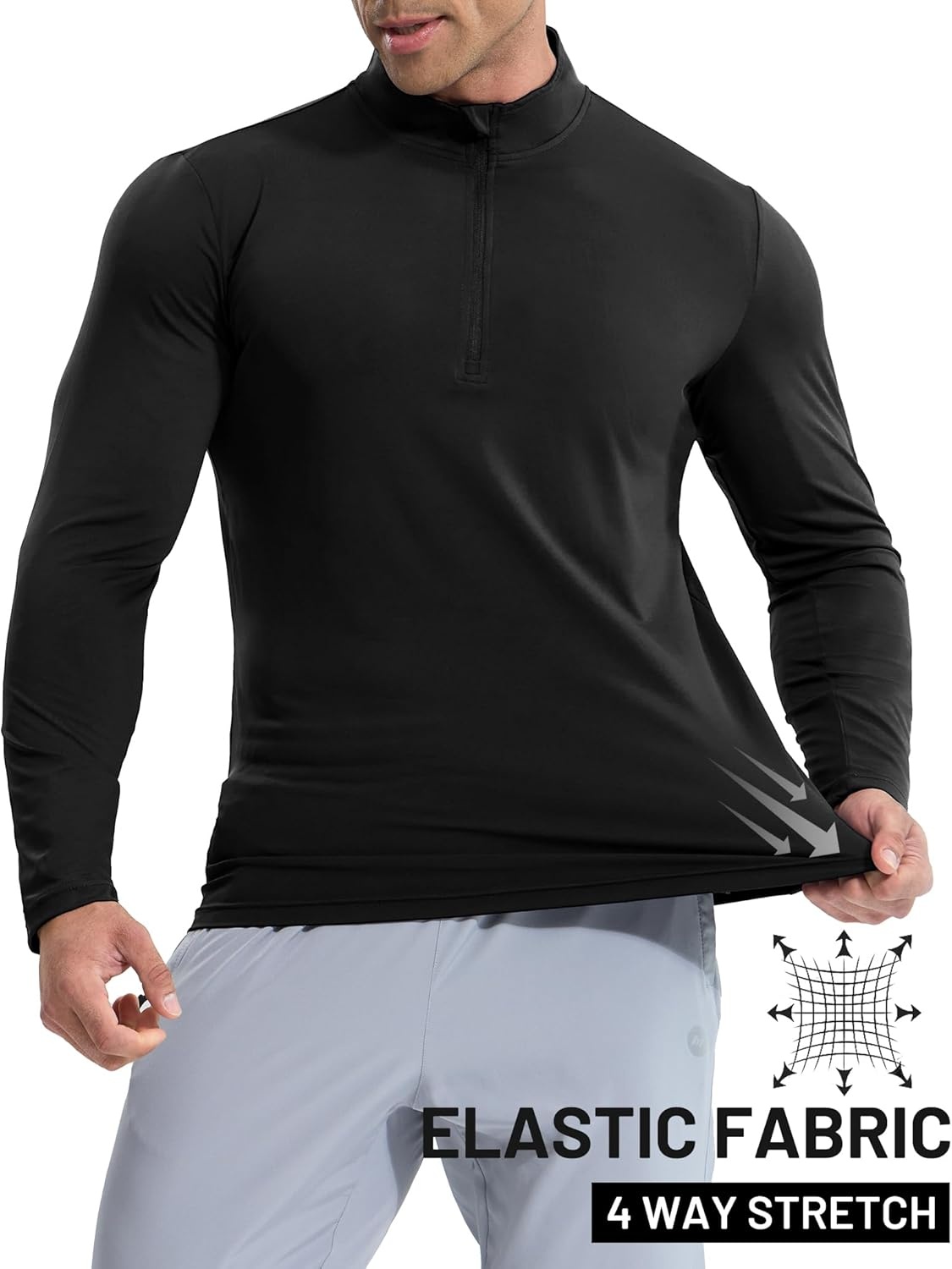 image:imageMIER Mens Quarter Zip Pullover Dry Fit Lightweight 14 Zip Long Sleeve Shirts for Athletic Running Golf Hiking UPF 50Black