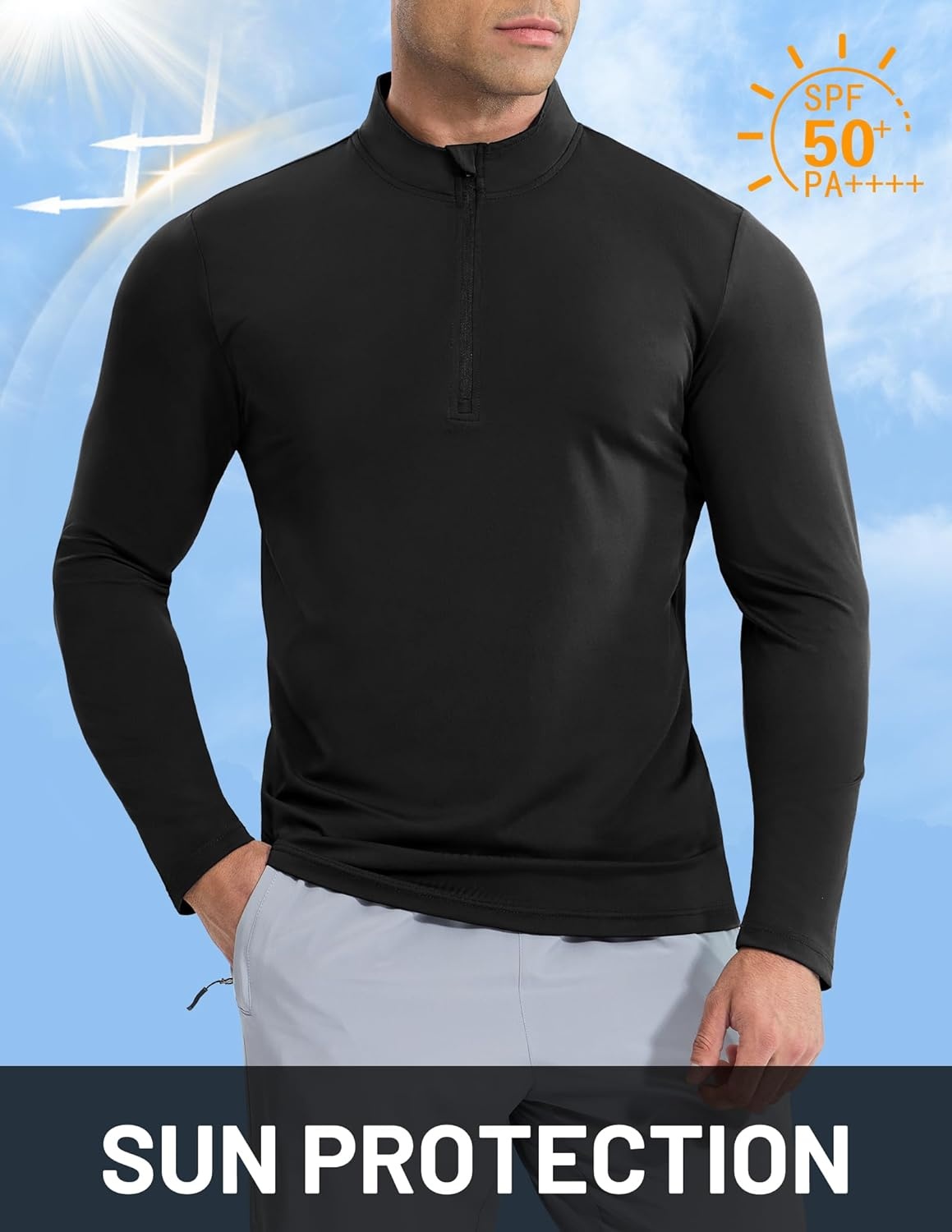 image:imageMIER Mens Quarter Zip Pullover Dry Fit Lightweight 14 Zip Long Sleeve Shirts for Athletic Running Golf Hiking UPF 50Black