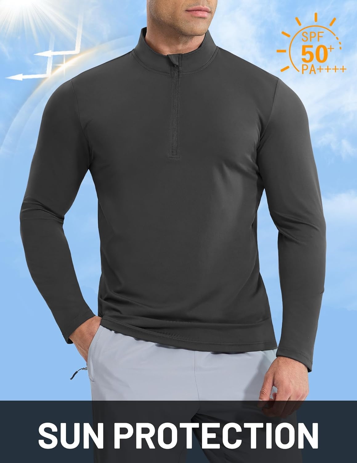 image:imageMIER Mens Quarter Zip Pullover Dry Fit Lightweight 14 Zip Long Sleeve Shirts for Athletic Running Golf Hiking UPF 50Dark Grey