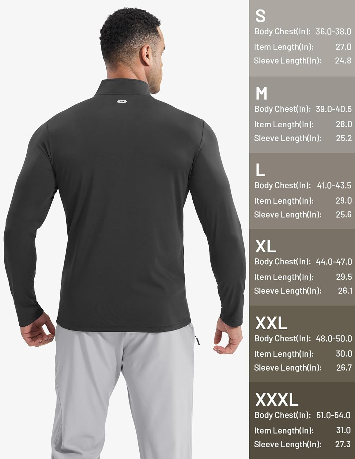 image:imageMIER Mens Quarter Zip Pullover Dry Fit Lightweight 14 Zip Long Sleeve Shirts for Athletic Running Golf Hiking UPF 50Dark Grey