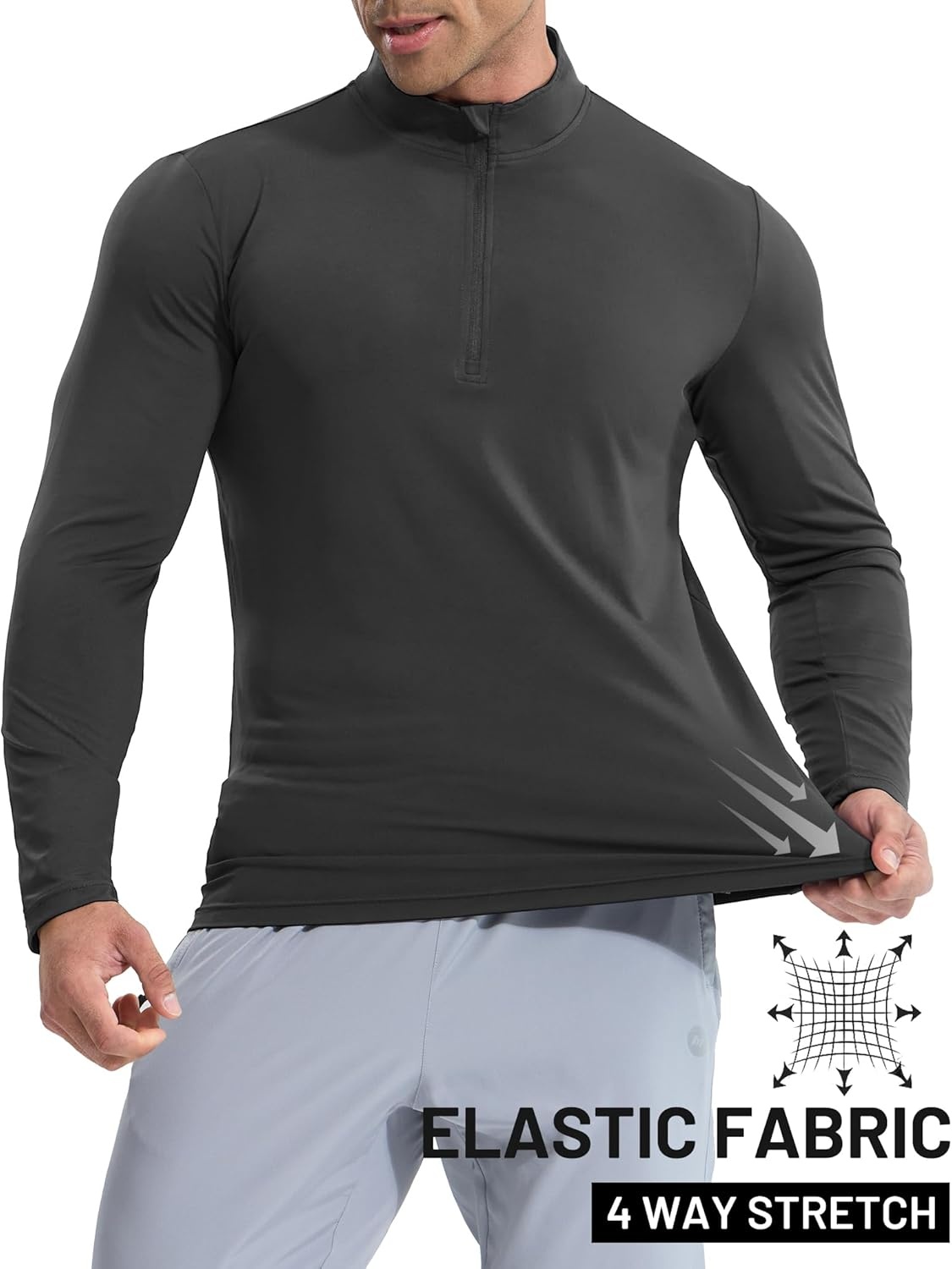 image:imageMIER Mens Quarter Zip Pullover Dry Fit Lightweight 14 Zip Long Sleeve Shirts for Athletic Running Golf Hiking UPF 50Dark Grey