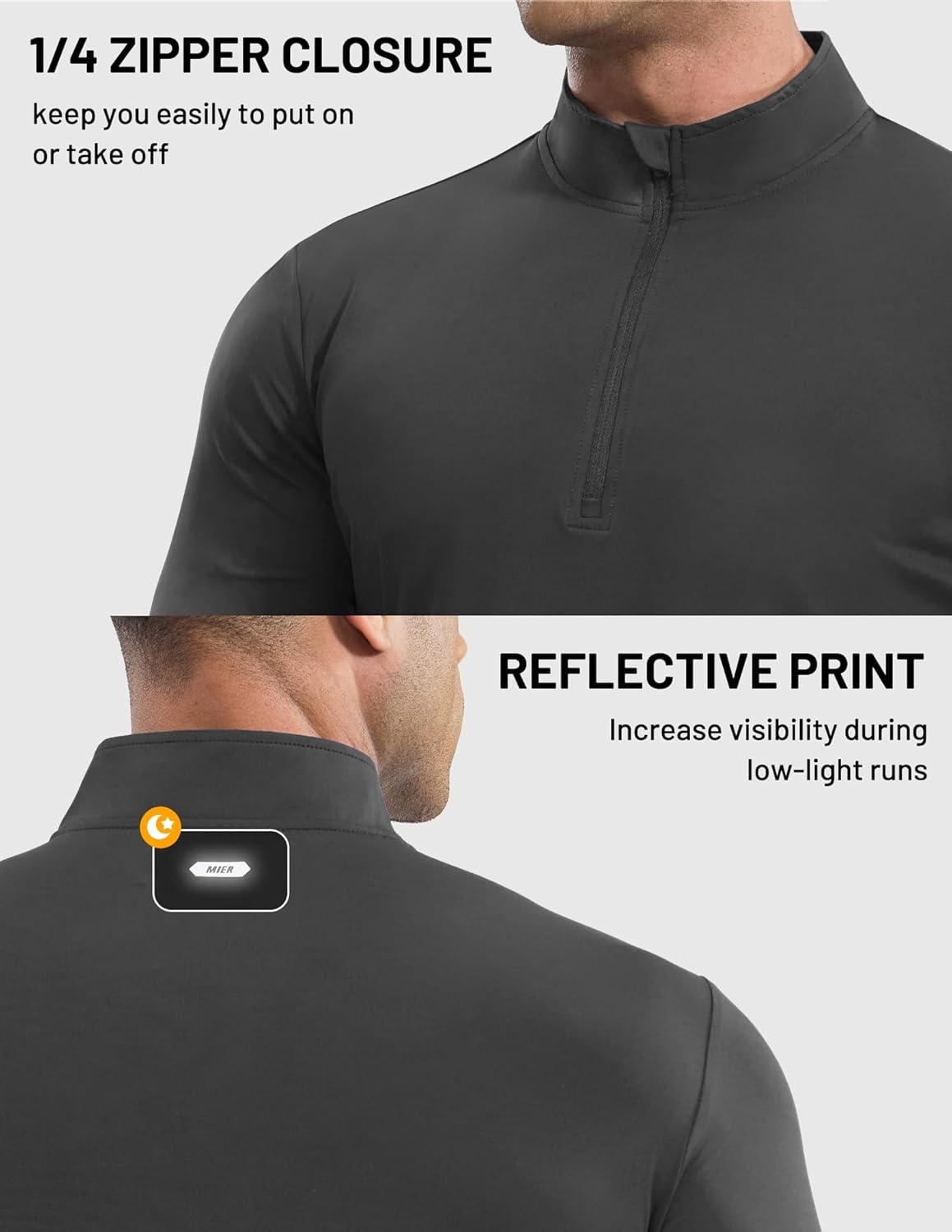 image:imageMIER Mens Quarter Zip Pullover Dry Fit Lightweight 14 Zip Long Sleeve Shirts for Athletic Running Golf Hiking UPF 50Dark Grey
