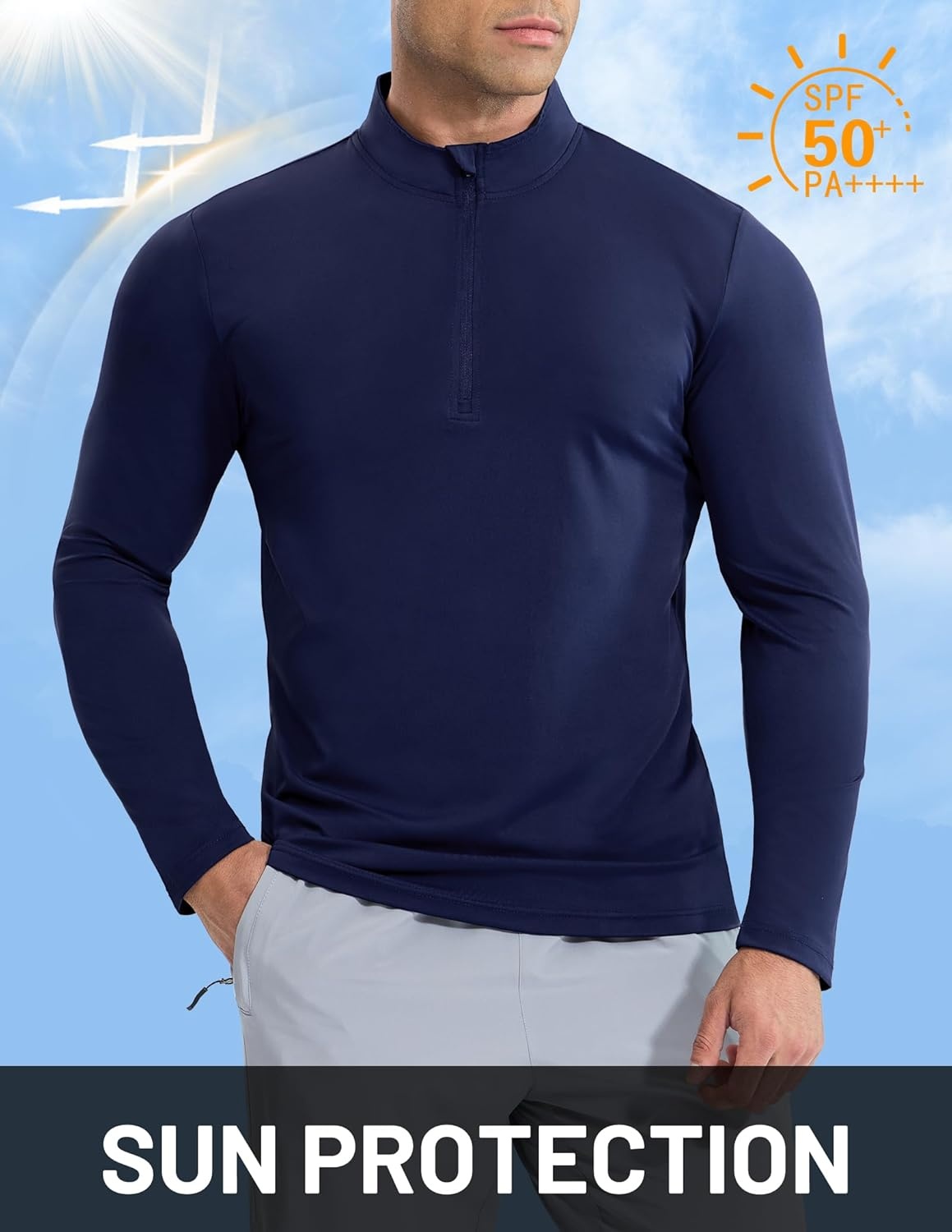 image:imageMIER Mens Quarter Zip Pullover Dry Fit Lightweight 14 Zip Long Sleeve Shirts for Athletic Running Golf Hiking UPF 50Navy