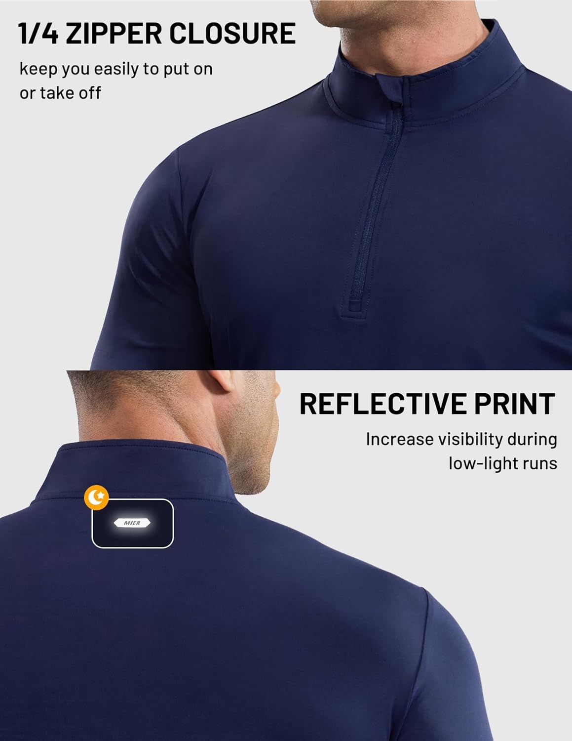 image:imageMIER Mens Quarter Zip Pullover Dry Fit Lightweight 14 Zip Long Sleeve Shirts for Athletic Running Golf Hiking UPF 50Navy