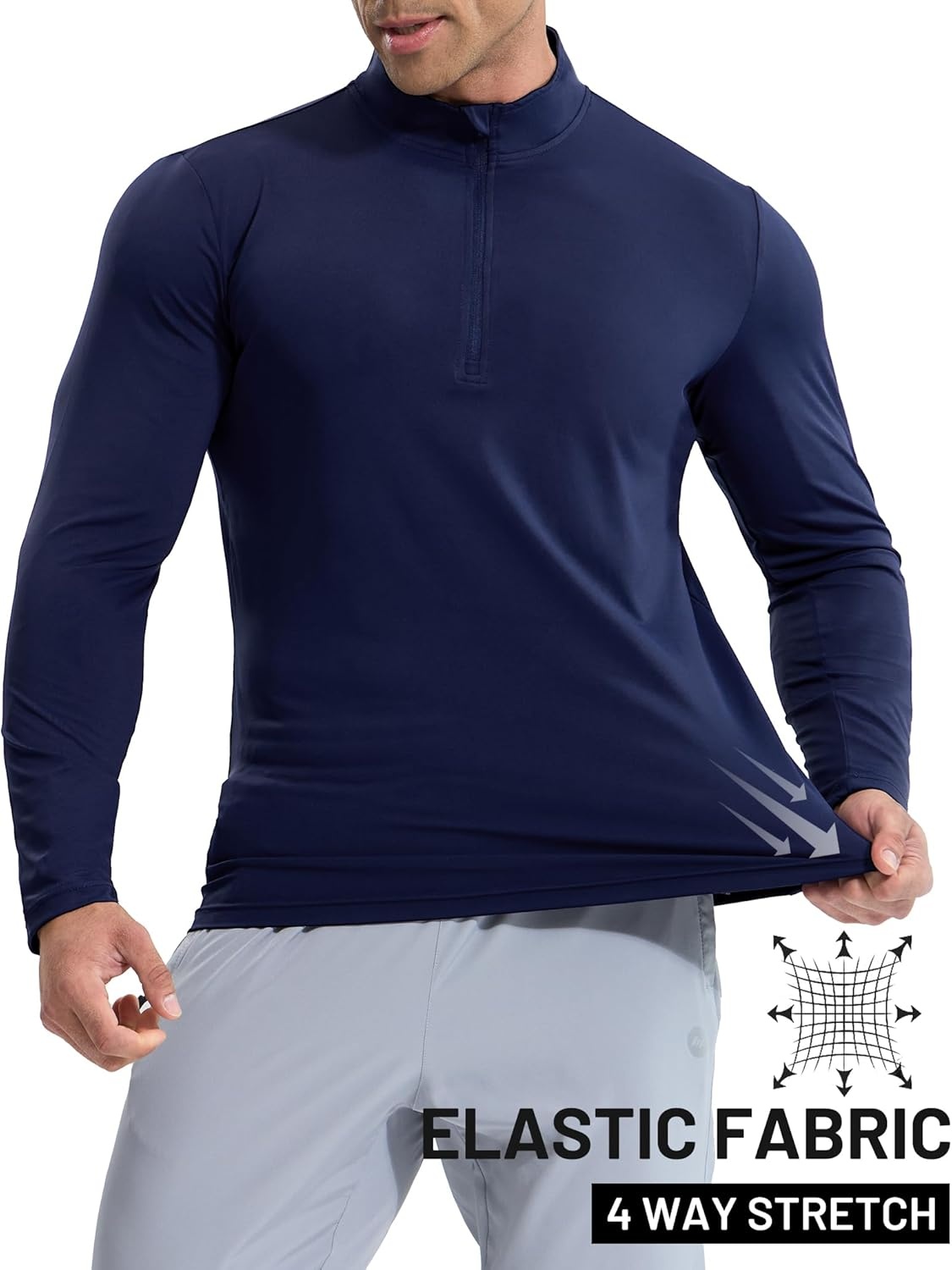 image:imageMIER Mens Quarter Zip Pullover Dry Fit Lightweight 14 Zip Long Sleeve Shirts for Athletic Running Golf Hiking UPF 50Navy