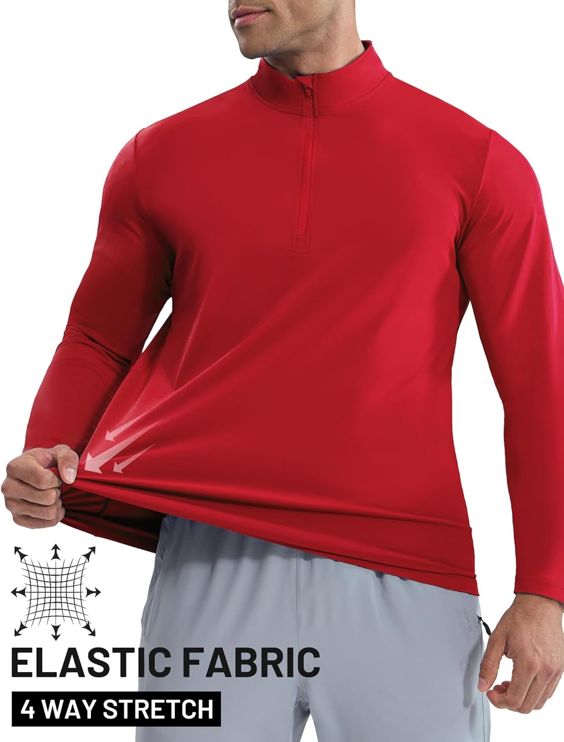 image:imageMIER Mens Quarter Zip Pullover Dry Fit Lightweight 14 Zip Long Sleeve Shirts for Athletic Running Golf Hiking UPF 50Red