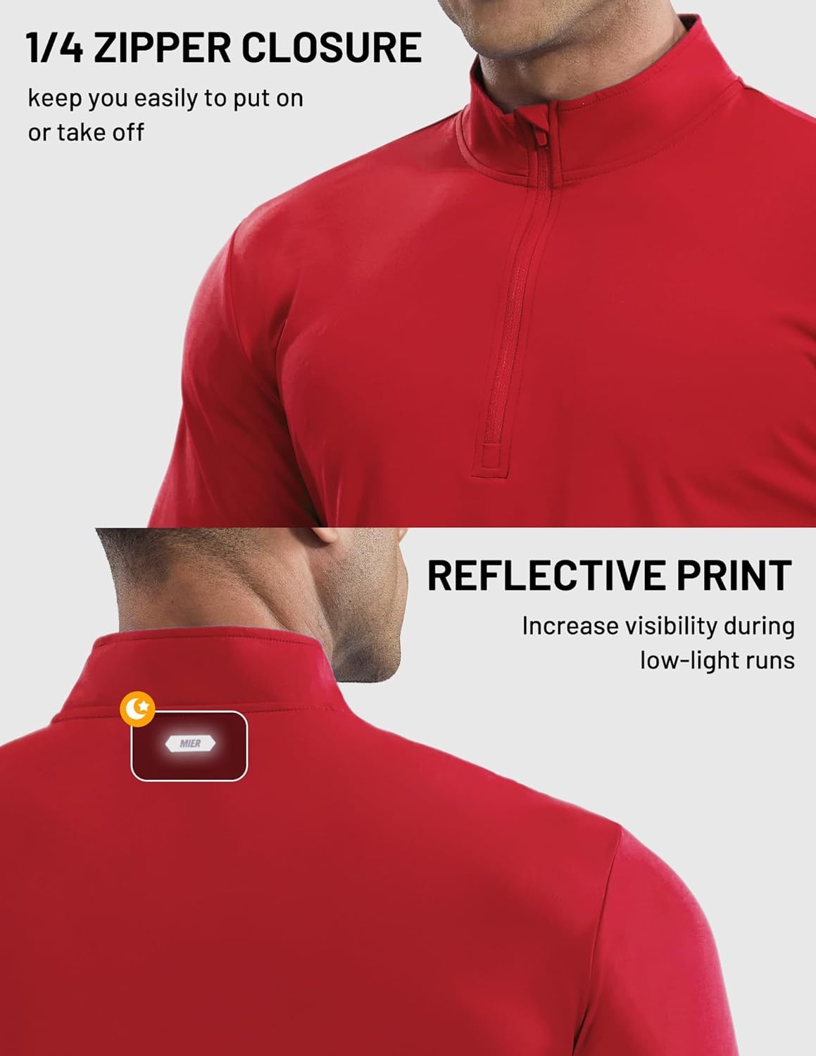 image:imageMIER Mens Quarter Zip Pullover Dry Fit Lightweight 14 Zip Long Sleeve Shirts for Athletic Running Golf Hiking UPF 50Red
