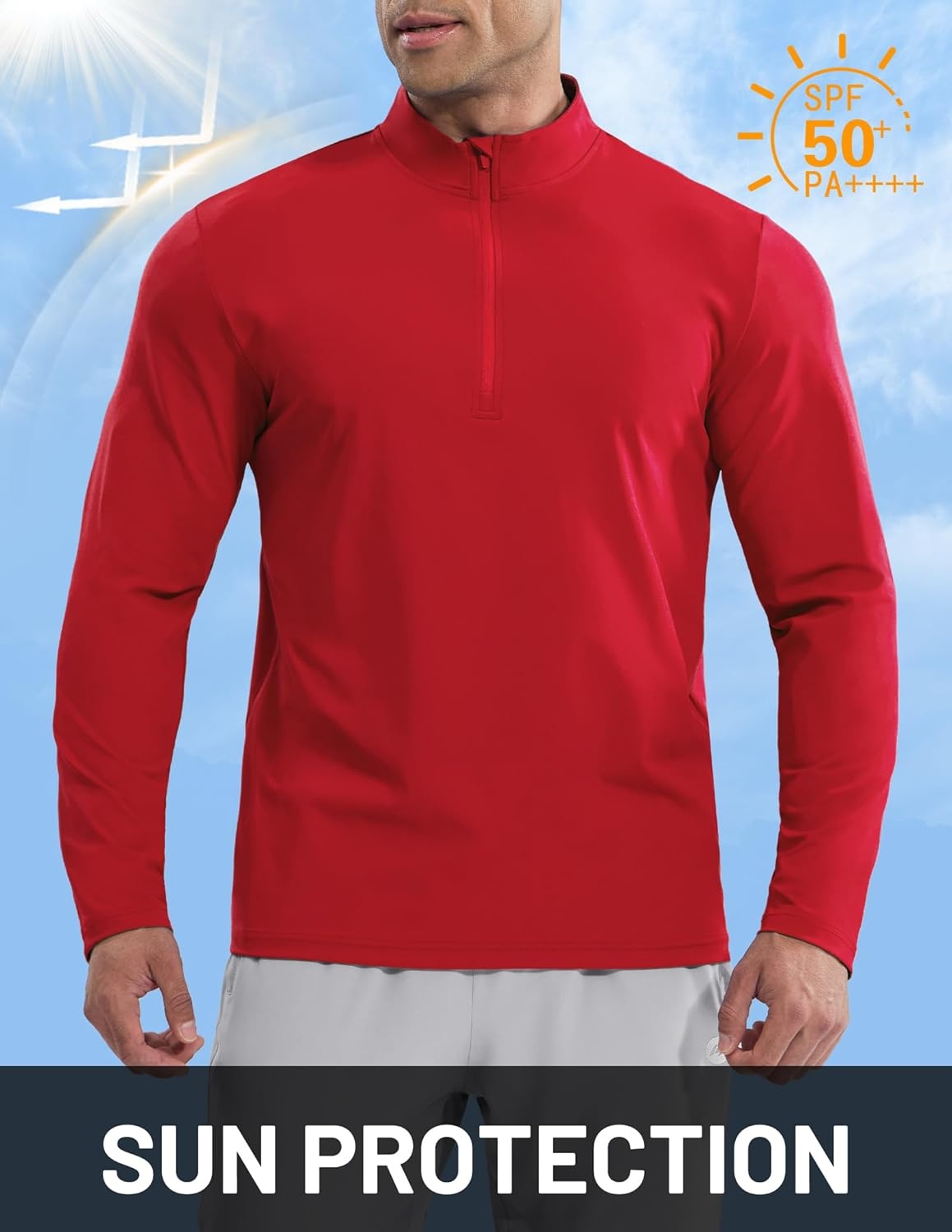 image:imageMIER Mens Quarter Zip Pullover Dry Fit Lightweight 14 Zip Long Sleeve Shirts for Athletic Running Golf Hiking UPF 50Red