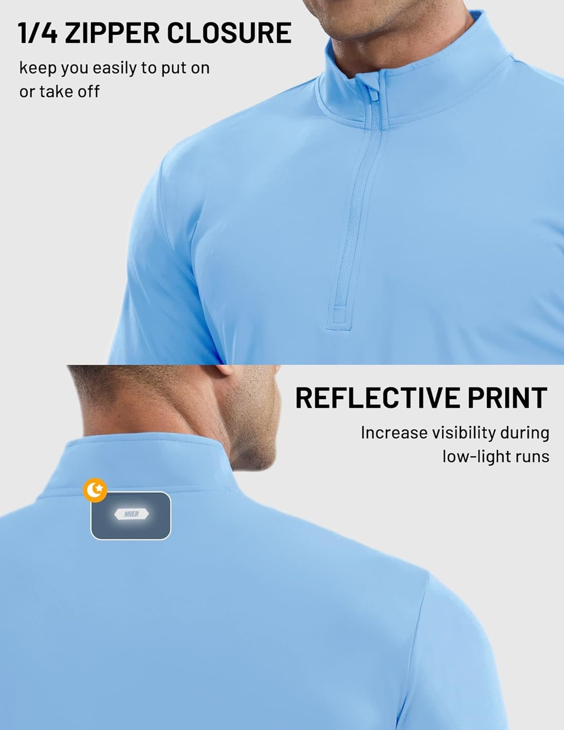 image:imageMIER Mens Quarter Zip Pullover Dry Fit Lightweight 14 Zip Long Sleeve Shirts for Athletic Running Golf Hiking UPF 50Sky Blue