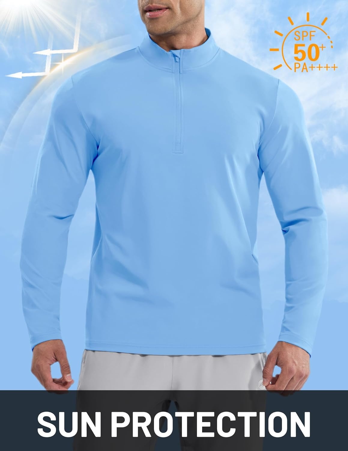 image:imageMIER Mens Quarter Zip Pullover Dry Fit Lightweight 14 Zip Long Sleeve Shirts for Athletic Running Golf Hiking UPF 50Sky Blue
