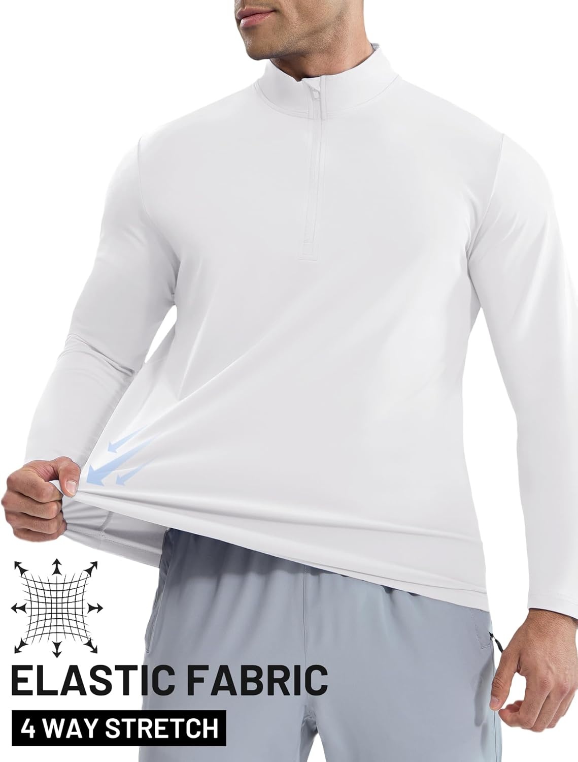 image:imageMIER Mens Quarter Zip Pullover Dry Fit Lightweight 14 Zip Long Sleeve Shirts for Athletic Running Golf Hiking UPF 50White