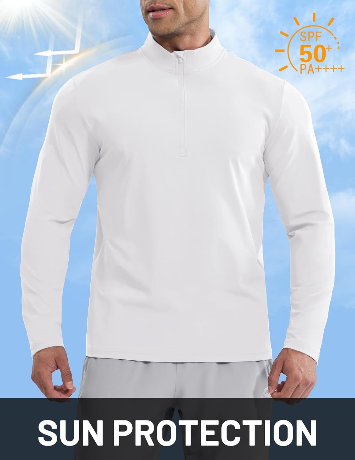 image:imageMIER Mens Quarter Zip Pullover Dry Fit Lightweight 14 Zip Long Sleeve Shirts for Athletic Running Golf Hiking UPF 50White