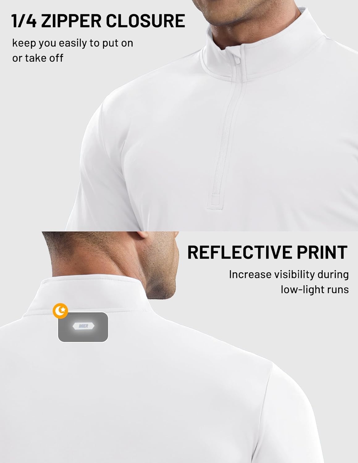 image:imageMIER Mens Quarter Zip Pullover Dry Fit Lightweight 14 Zip Long Sleeve Shirts for Athletic Running Golf Hiking UPF 50White