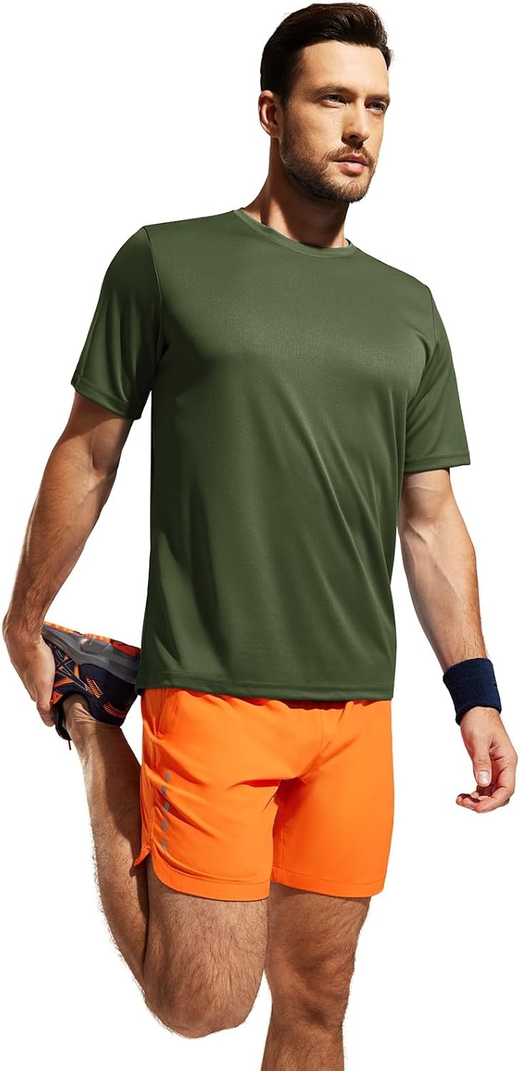 image:imageMIER Mens Quick Dry Workout Shirts Moisture Wicking Running Athletic Performance TShirts Recycled Polyester Top TeeArmy Green Crewneck