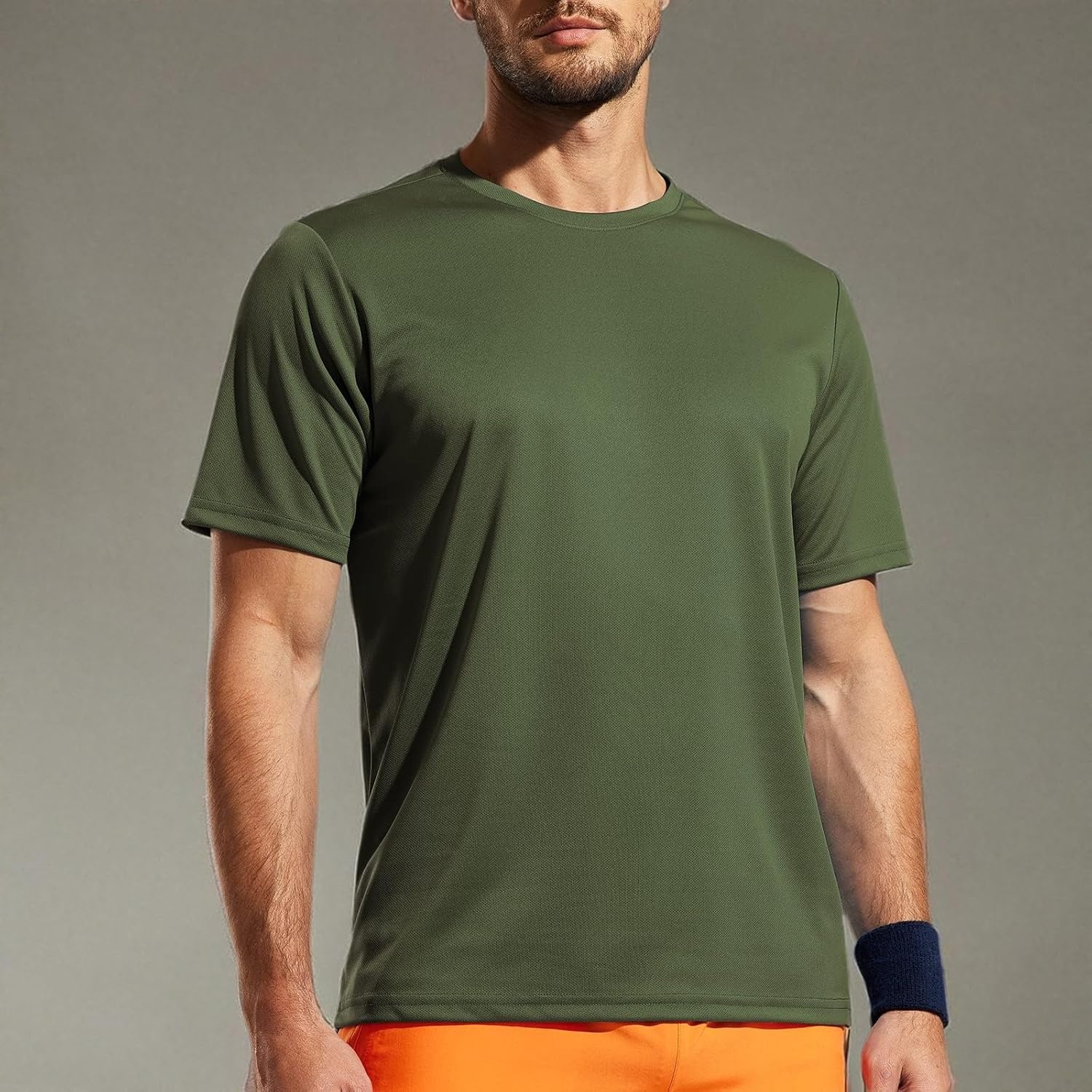image:imageMIER Mens Quick Dry Workout Shirts Moisture Wicking Running Athletic Performance TShirts Recycled Polyester Top TeeArmy Green Crewneck