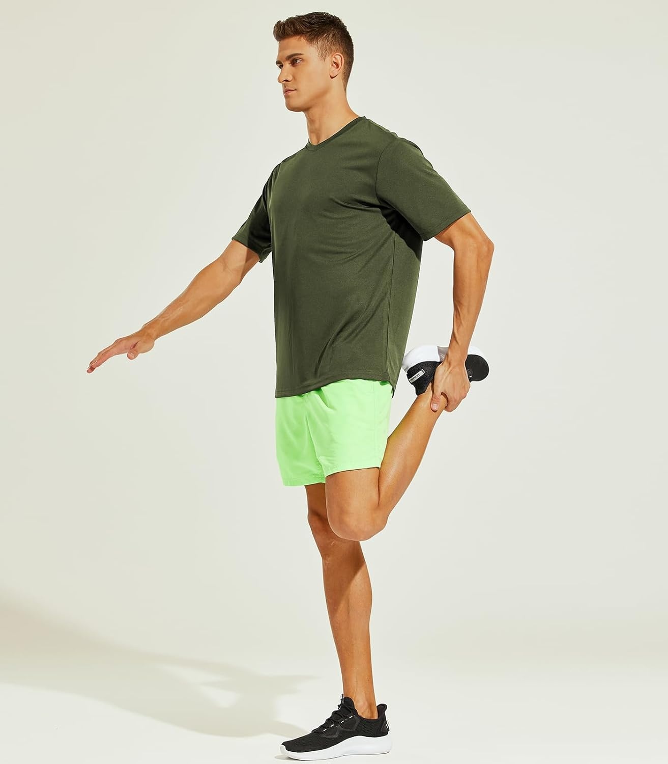 image:imageMIER Mens Quick Dry Workout Shirts Moisture Wicking Running Athletic Performance TShirts Recycled Polyester Top TeeArmy Green V Neck