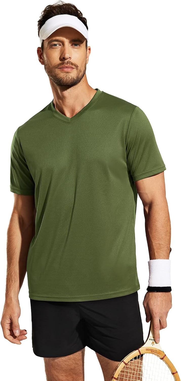 image:imageMIER Mens Quick Dry Workout Shirts Moisture Wicking Running Athletic Performance TShirts Recycled Polyester Top TeeArmy Green V Neck