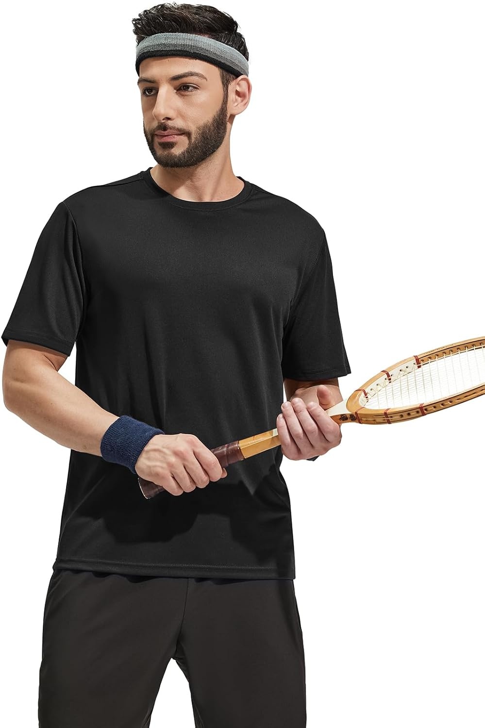 image:imageMIER Mens Quick Dry Workout Shirts Moisture Wicking Running Athletic Performance TShirts Recycled Polyester Top TeeBlack Crewneck