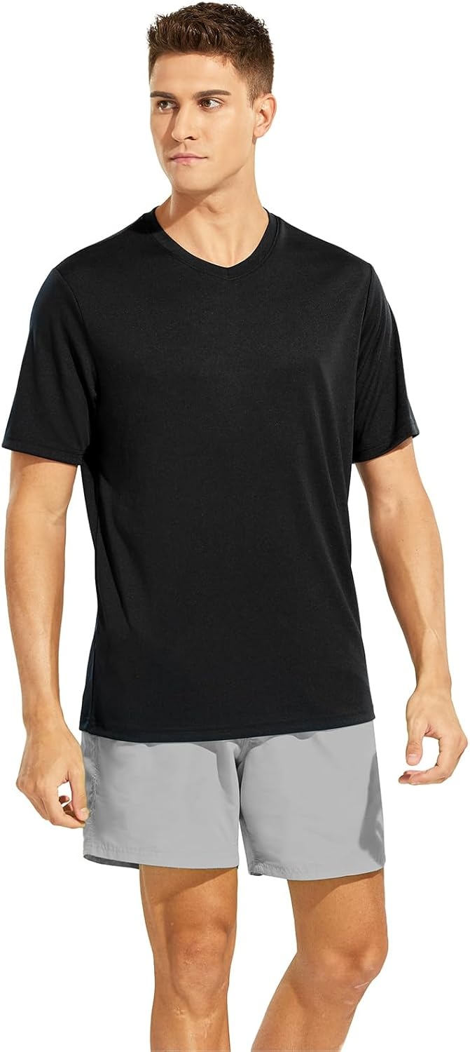 image:imageMIER Mens Quick Dry Workout Shirts Moisture Wicking Running Athletic Performance TShirts Recycled Polyester Top TeeBlack V Neck