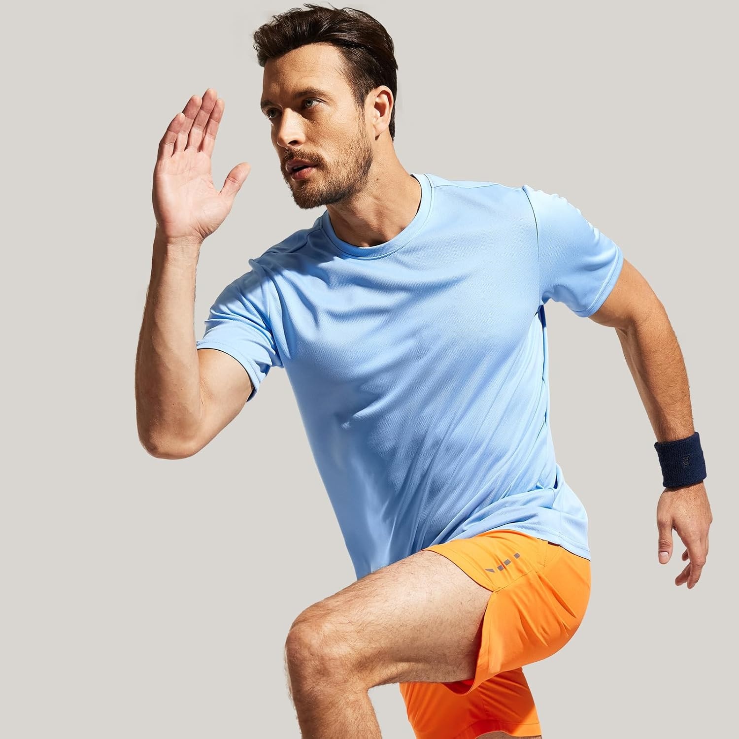 image:imageMIER Mens Quick Dry Workout Shirts Moisture Wicking Running Athletic Performance TShirts Recycled Polyester Top TeeBlue Crewneck