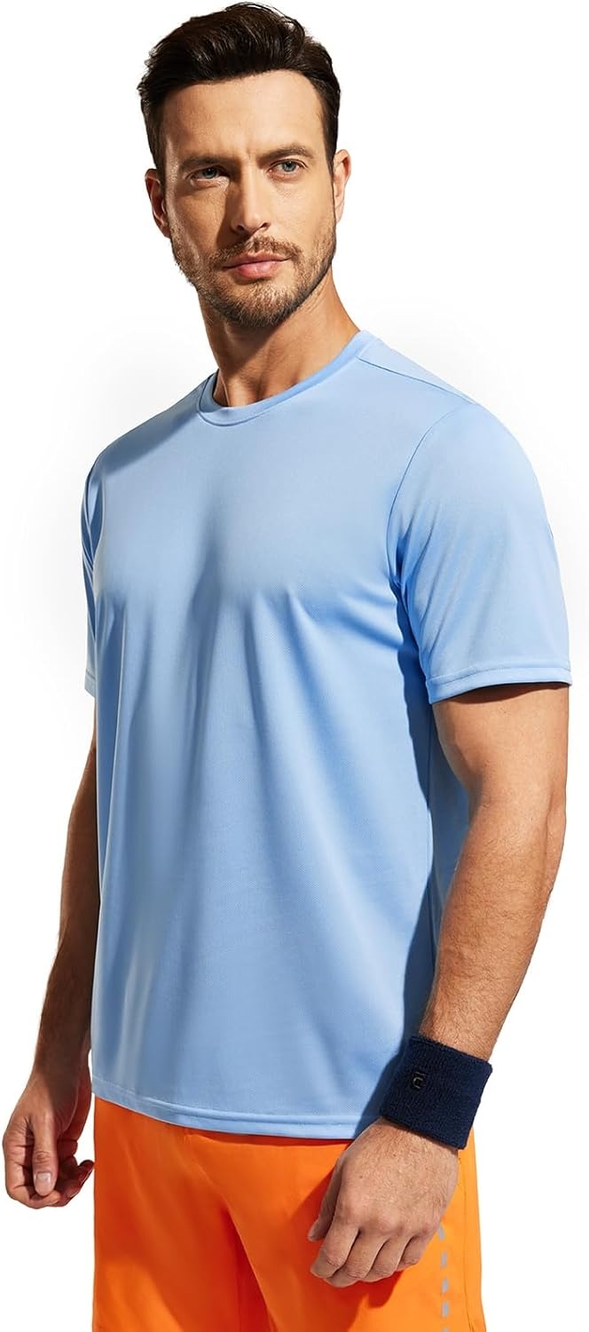 image:imageMIER Mens Quick Dry Workout Shirts Moisture Wicking Running Athletic Performance TShirts Recycled Polyester Top TeeBlue Crewneck