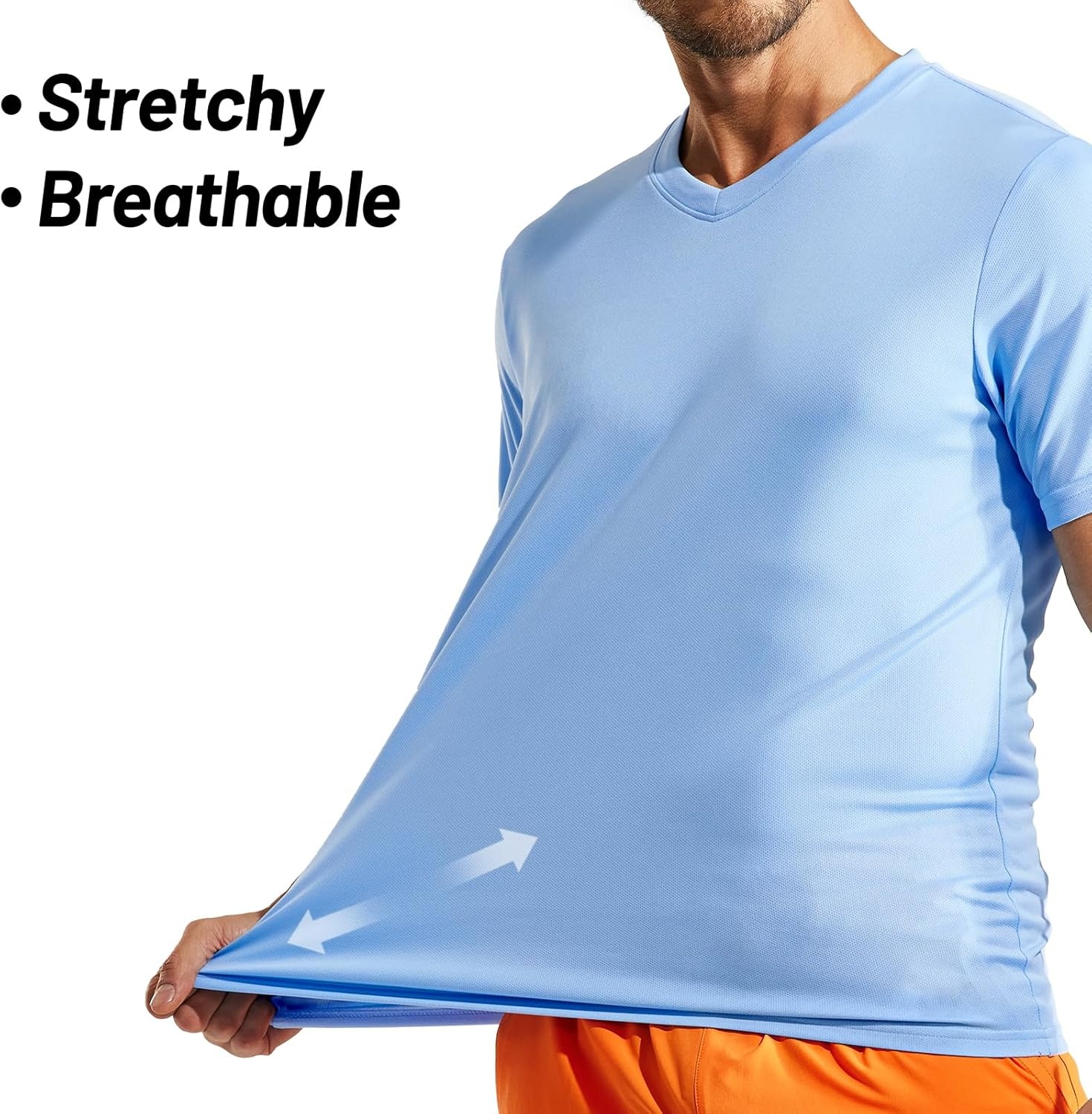 image:imageMIER Mens Quick Dry Workout Shirts Moisture Wicking Running Athletic Performance TShirts Recycled Polyester Top TeeBlue V Neck