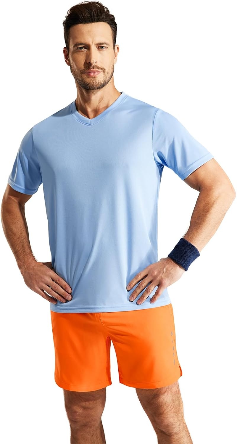 image:imageMIER Mens Quick Dry Workout Shirts Moisture Wicking Running Athletic Performance TShirts Recycled Polyester Top TeeBlue V Neck