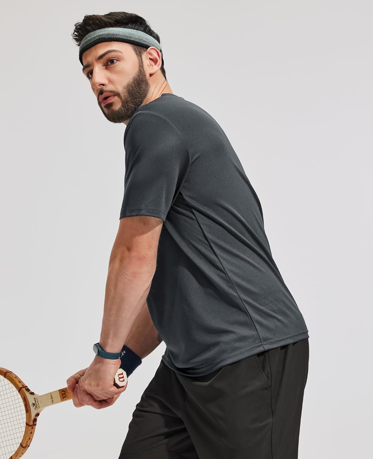 image:imageMIER Mens Quick Dry Workout Shirts Moisture Wicking Running Athletic Performance TShirts Recycled Polyester Top TeeDark Grey Crewneck