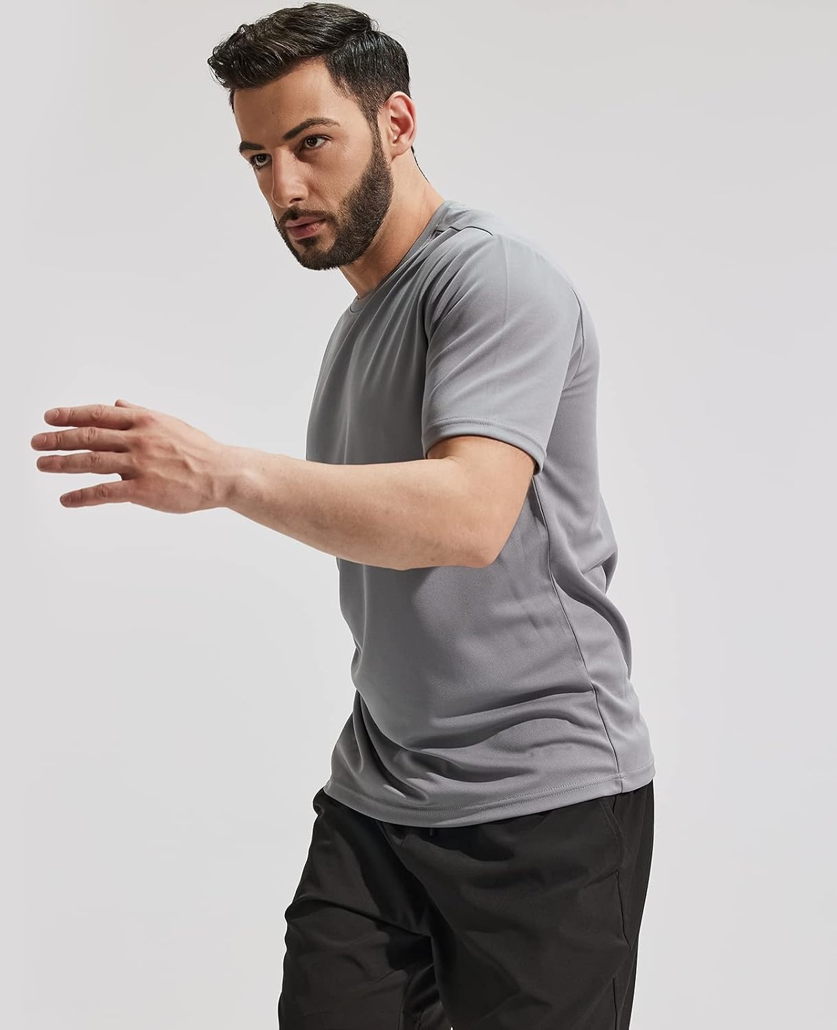 image:imageMIER Mens Quick Dry Workout Shirts Moisture Wicking Running Athletic Performance TShirts Recycled Polyester Top TeeGrey Crewneck