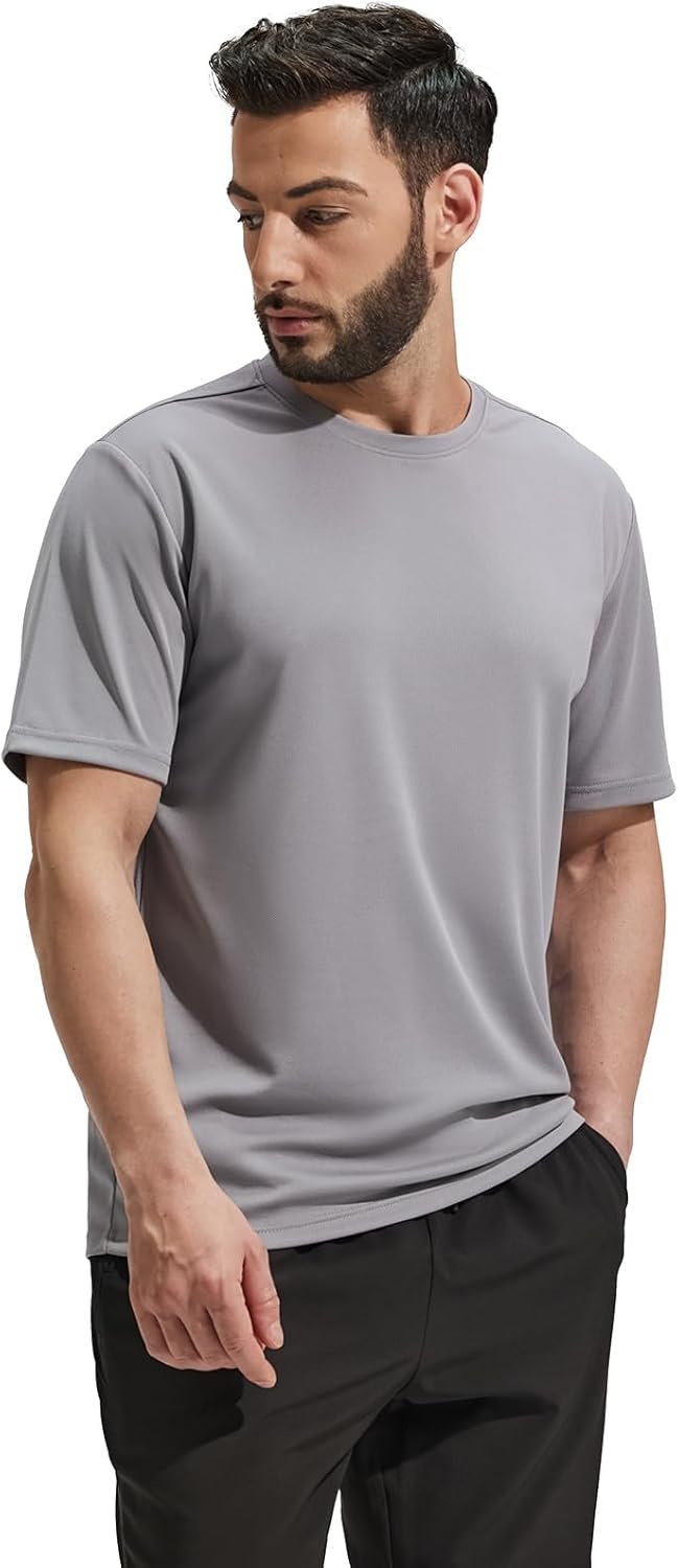 image:imageMIER Mens Quick Dry Workout Shirts Moisture Wicking Running Athletic Performance TShirts Recycled Polyester Top TeeGrey Crewneck