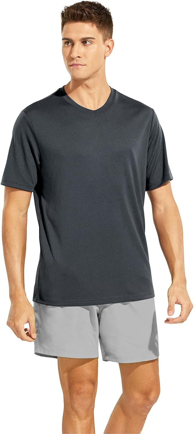 image:imageMIER Mens Quick Dry Workout Shirts Moisture Wicking Running Athletic Performance TShirts Recycled Polyester Top TeeGrey V Neck