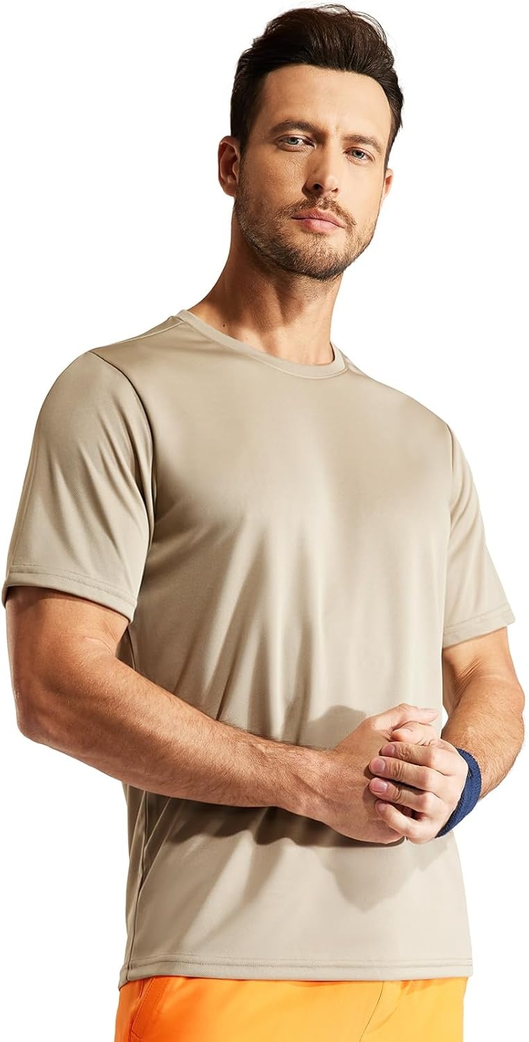 image:imageMIER Mens Quick Dry Workout Shirts Moisture Wicking Running Athletic Performance TShirts Recycled Polyester Top TeeKhaki Crewneck